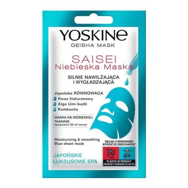 Yoskine Geisha Mask Saisei, mască textilă albastră, foarte hidratantă și netezitoare, 20 ml — preț și oferte
