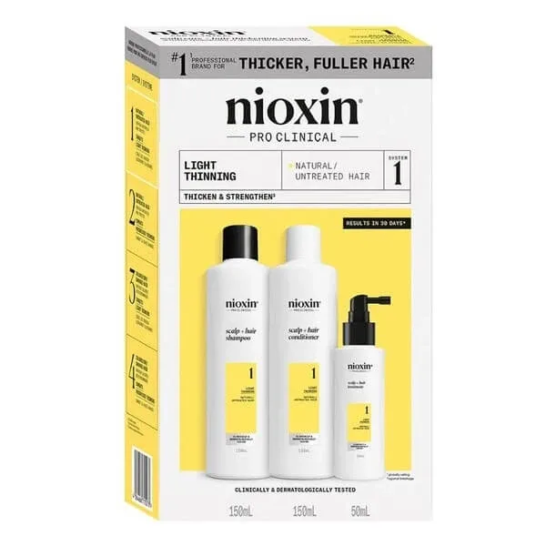 Nioxin System 1, Set de întărire pentru păr natural, ușor subțire, șampon 150 ml + balsam 150 ml + ser 50 ml — preț și oferte