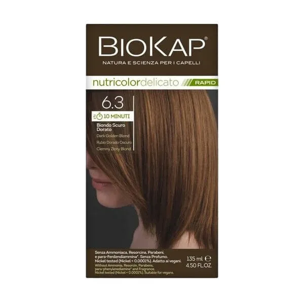 Biokap Nutricolor Delicato Rapid, vopsea de păr 6.3 blond auriu închis, 135 ml — preț și oferte