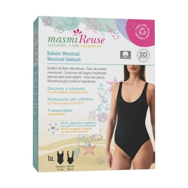 Masmi Reuse Costum de înot menstrual dintr-o bucată UPF 50+, negru, mărimea XS, 1 buc. — preț și oferte
