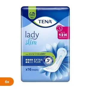 Set de 6 x Tena Lady Slim, tampoane pentru incontinență, Extra Plus, 16 buc.
