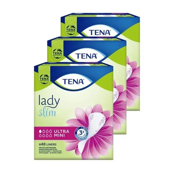 Set de 3 x TENA Lady Slim Ultra Mini, tălpi interioare, 48 buc. — preț și oferte
