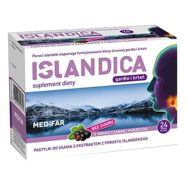 Medifar Islandica pastiluțe fără zahăr, aromă de coacăze negre, 24 buc. — preț și oferte