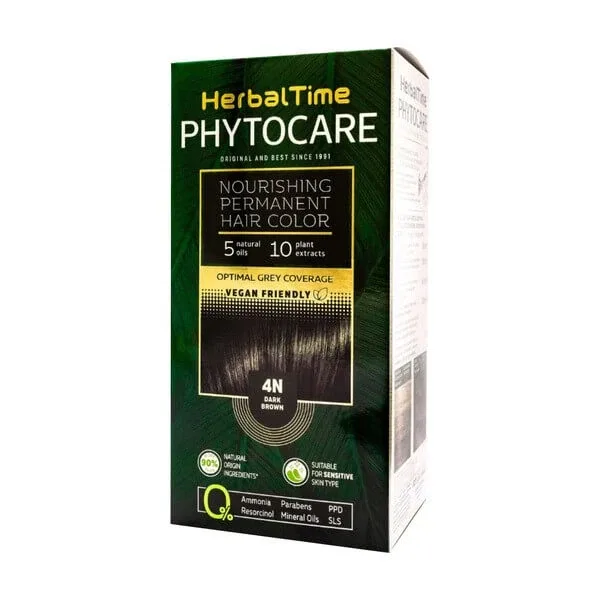 Herbal Time Phytocare, vopsea de păr 4N, maro închis, 130 ml — preț și oferte