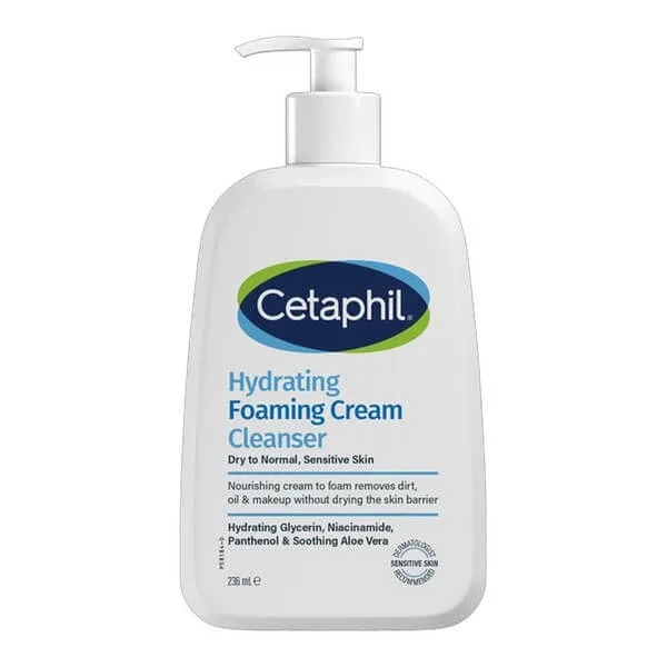Cetaphil Hydrating Foaming Cream Cleanser, spumă cremoasă de curățare pentru față, 236 ml — preț și oferte