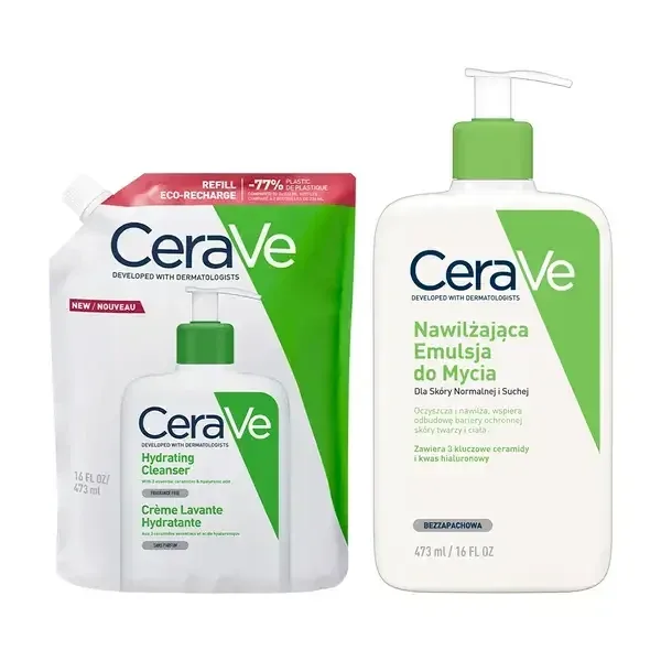 Set CeraVe, emulsie hidratantă pentru piele normală până la uscată, 473 ml + pachet de reumplere, reumplere, 473 ml — preț și oferte