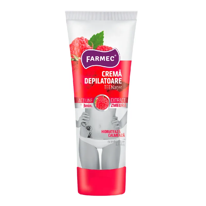 Crema depilatoare adolescenti, cu extract de zmeur, 150 ml, Farmec — preț și oferte