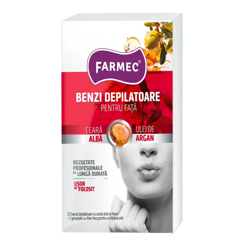 Benzi depilatoare pentru fata cu argan, 20 bucati, Farmec — preț și oferte