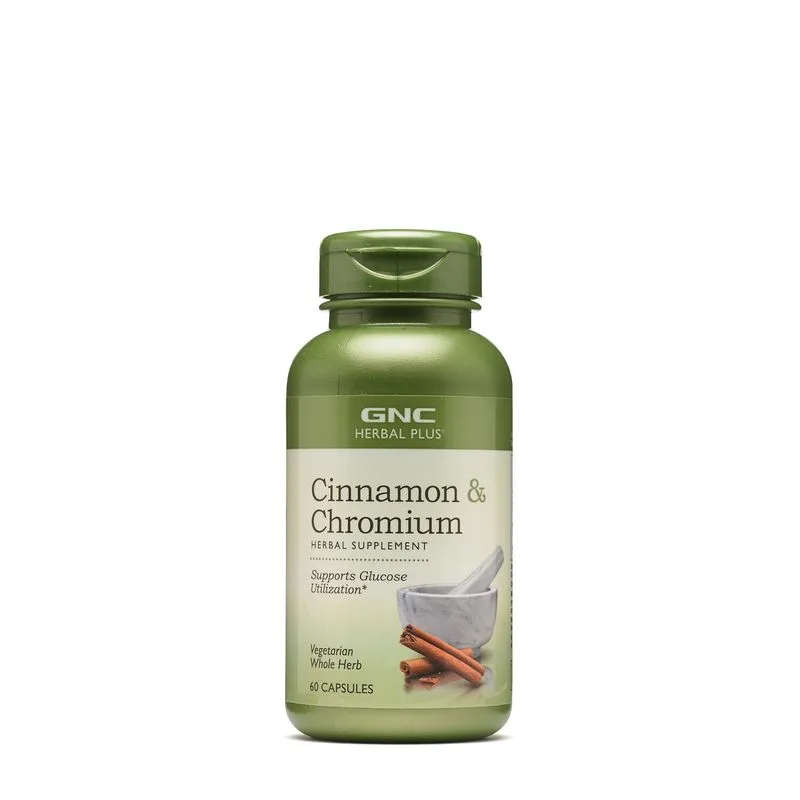 GNC Herbal Plus Cinnamon & Chromium, Extract Standardizat De Scortisoara Si Crom | 60 Cps — preț și oferte