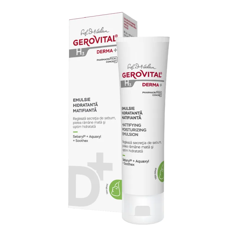 Emulsie hidratanta matifianta ten gras H3 Derma+, 50 ml, Gerovital FARMEC — preț și oferte