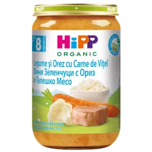 Hipp Eco piure legume si orez cu carne de vitel, + 8 luni, Hipp | 220 gr