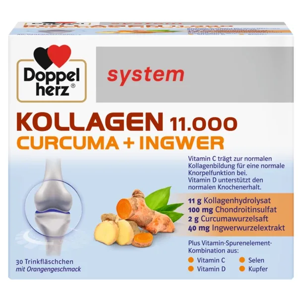 Kollagen 11.000 Curcuma + Ghimbir, Doppelherz System | 30 flacoane QUEISSER PHARMA — preț și oferte