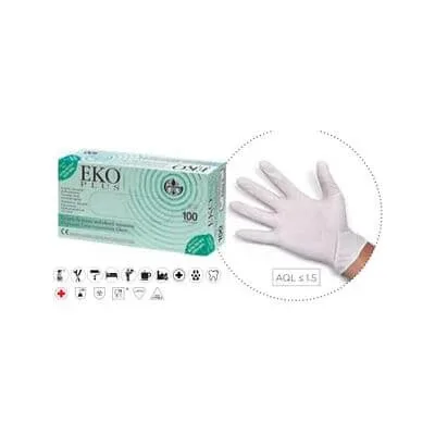 Mănuși din latex cu suprafață netedă talcată 100 bucăți Articolul Eko 7 — preț și oferte