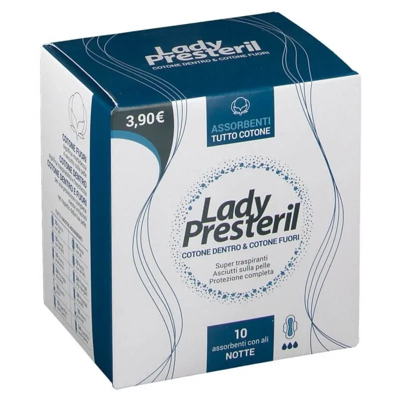 Lady Presteril 10 Tampoane de noapte din bumbac cu aripi îndoite — preț și oferte