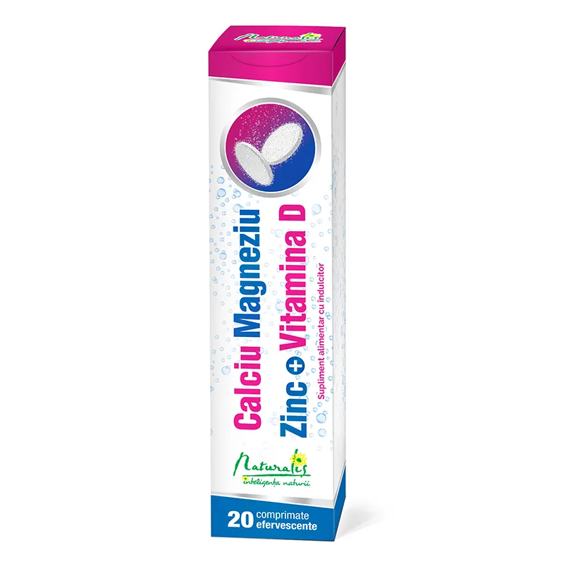 Ca+Mg+Zn + Vitamina D, 20 comprimate efervescente, Naturalis — preț și oferte