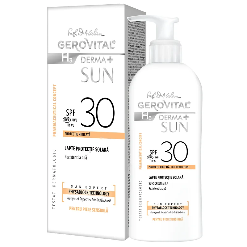 Lapte protectie solara SPF 30 H3 Derma+ Sun, Gerovital, Farmec | 150 ml — preț și oferte