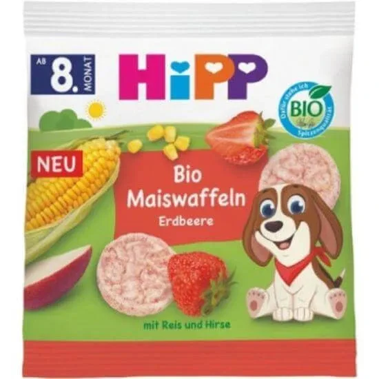HIPP Organic Strawberry Corn Wafers with Rice & Millet 8m+ 23gr — preț și oferte