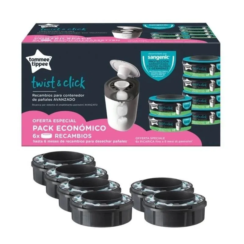 Sangenic Twist &amp; click - 6 rezerve antibacteriene durabile pentru eliminarea scutecelor — preț și oferte