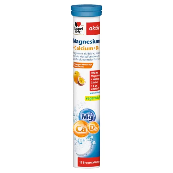 Magneziu + Calciu + D3, Doppelherz Aktiv | 15 comprimate efervescente — preț și oferte