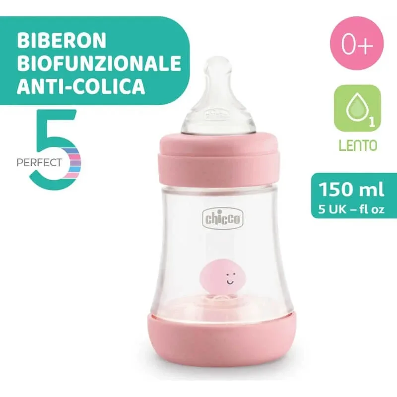 Chicco perfect 5 - biberon anti-colic cu flux lent 150 ml roz — preț și oferte