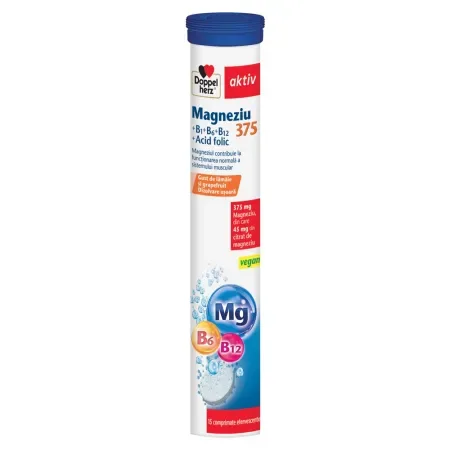 Magneziu 375+B1+B6+B12+Acid Folic, Doppelherz Aktiv | 15 comprimate efervescente  QUEISSER PHARMA — preț și oferte