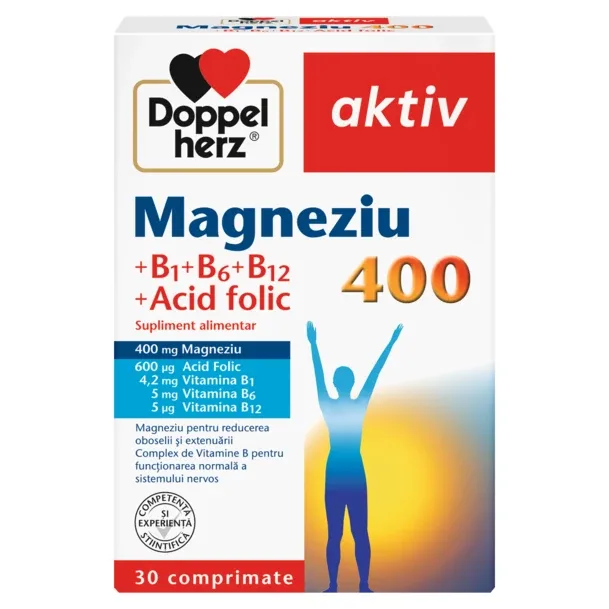 Magneziu 400 mg + Acid folic + Vitamina B1 + B6 + B12, Doppelherz Aktiv | 30 comprimate — preț și oferte