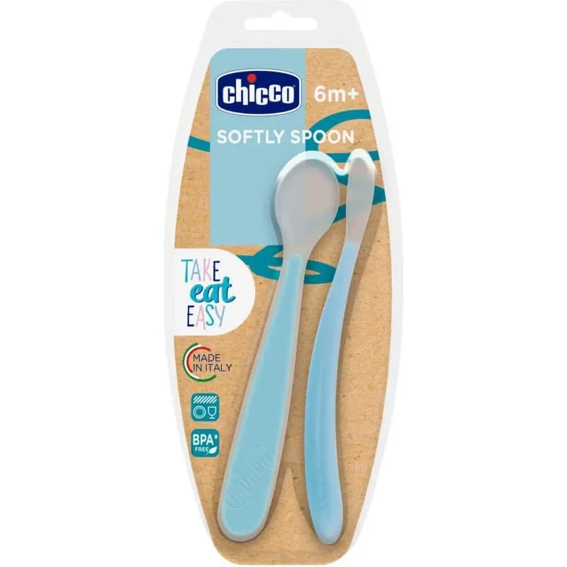 Lingură de silicon moale Chicco 6m+ bipack culoare albastru deschis — preț și oferte