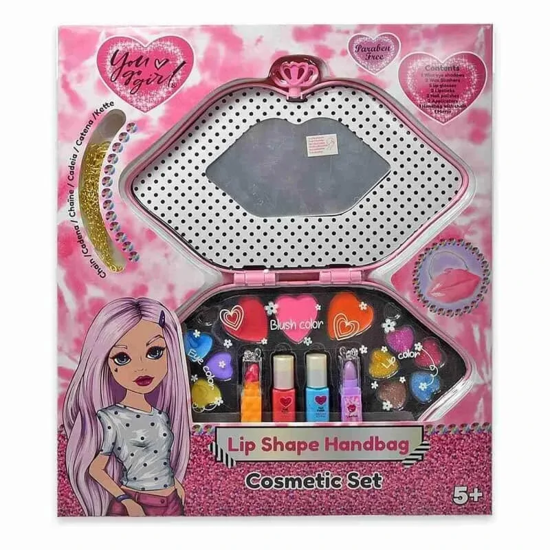 You go girl You love girl! set de cosmetice cu geantă de mână în formă de buze - set cadou pentru copii — preț și oferte