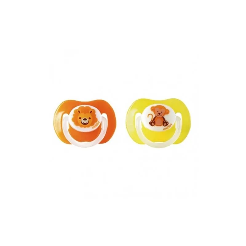 Mebby 2 suzete din silicon 6+m cu desene de animale — preț și oferte