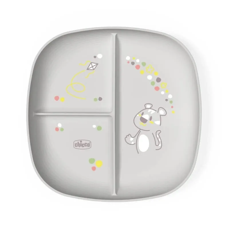Farfurie porționată Chicco - farfurie cu 3 compartimente gri 12m+ gri — preț și oferte