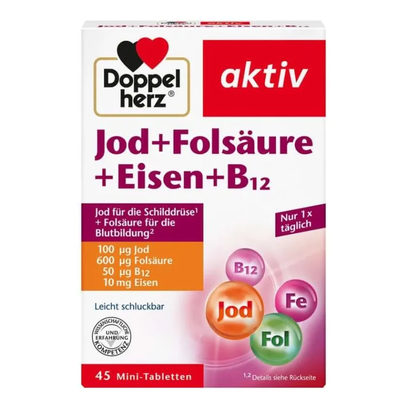 Double Heart Iod + acid folic + fier + b12 tabletă 45 St — preț și oferte