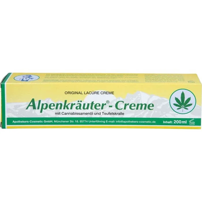 ALPENKRÄUTER Cremă Lacure cu ulei de canabis și coroană a diavolului 200 ml — preț și oferte