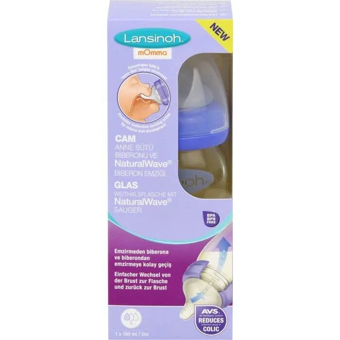 LANSINOH sticlă cu gât lat 160 ml cu tetină S 1 buc. — preț și oferte