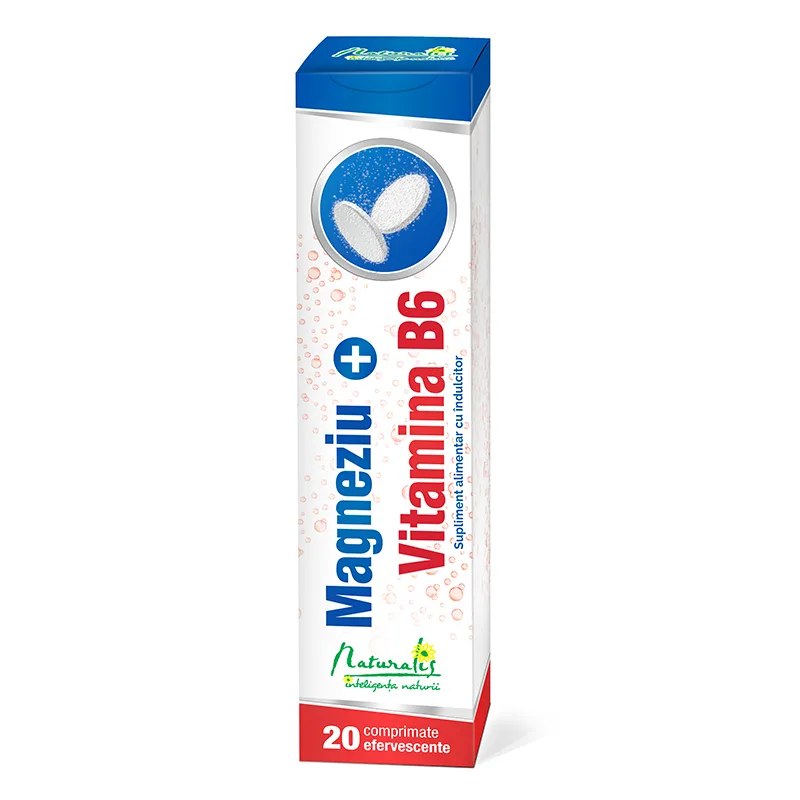 Magneziu + Vitamina B6,  20 comprimate efervescente, Naturalis — preț și oferte