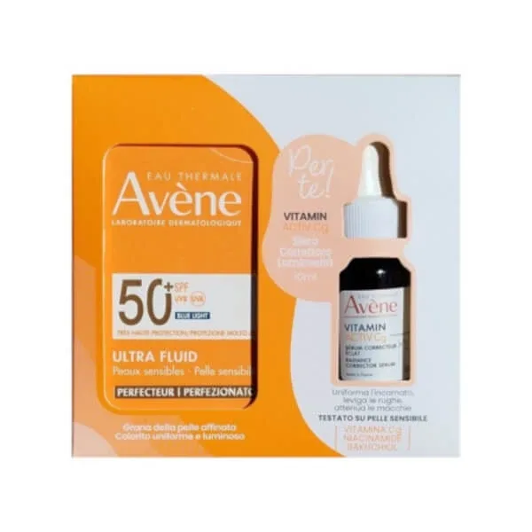 Avene Solari Ultra Fluid Perfecting Spf 50+ Culoare cu protecție foarte ridicată 50ml + Ser Vitamin Activ Cg 10ml Gratuit — preț și oferte