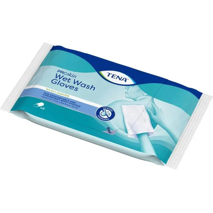 TENA WET Mănușă de spălat parfumată 15x23 cm albastru 8 buc. — preț și oferte