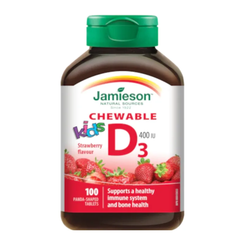 Vitamina D3 400UI kids cu aroma de capsuni, 100 tablete masticabile, Jamieson — preț și oferte