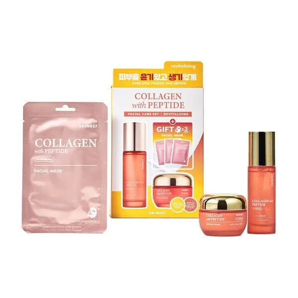 Skin627 Colagen cu peptide, kit de față anti-îmbătrânire, cremă, 50 ml, ser, 50 ml, măști, 3 x 22 ml — preț și oferte