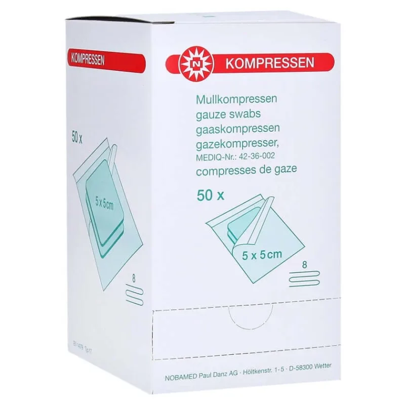 Compresă de tifon Noba, sterilă, 8 ori, 50 x 2 bucăți, 5 x 5 cm 50X2 bucăți — preț și oferte