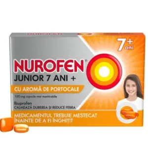 Nurofen Junior 100 mg cu portocale 7 ani+, Reckitt Benckiser | 12 capsule masticabile