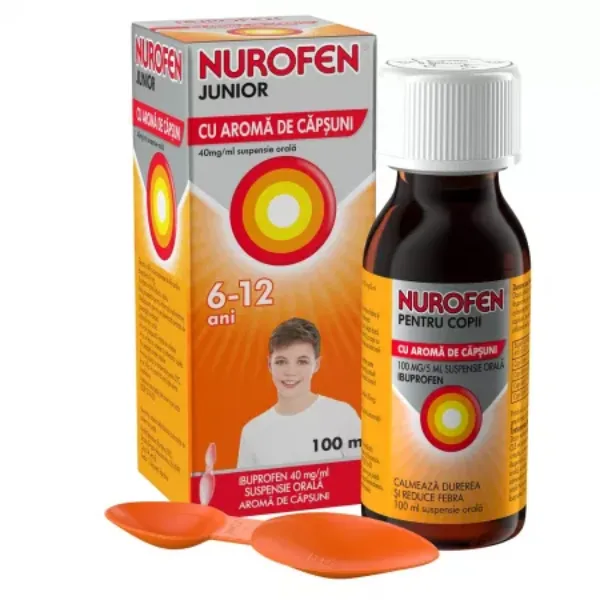 Nurofen Junior 6-12 ani 40mg/ml suspensie orala cu aroma de capsuni, Reckitt Benckiser | 100 ml — preț și oferte