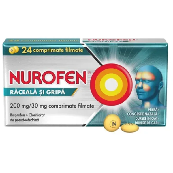 Nurofen Raceala si Gripa 200mg/30mg, Reckitt Benckiser | 24 comprimate filmate — preț și oferte