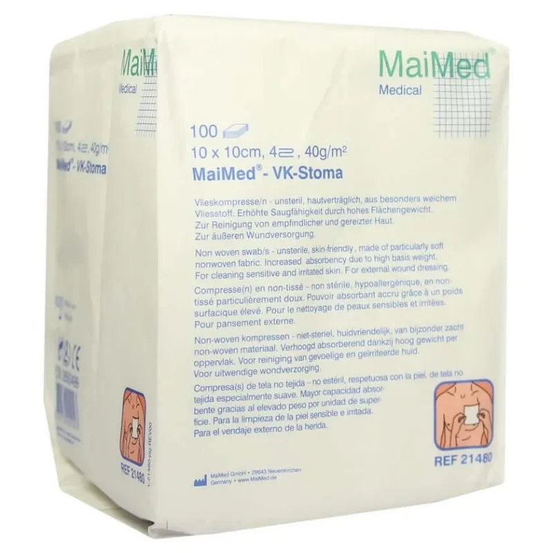 Comprese nețesute MaiMed VK Stoma 10 x 10 cm, 4 ori, 40 g/m², nesterile 100 buc. — preț și oferte