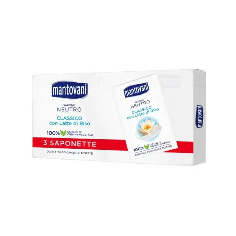 Mantovani Classico – săpun neutru cu lapte de orez, 3 bucăți a câte 90 gr — preț și oferte