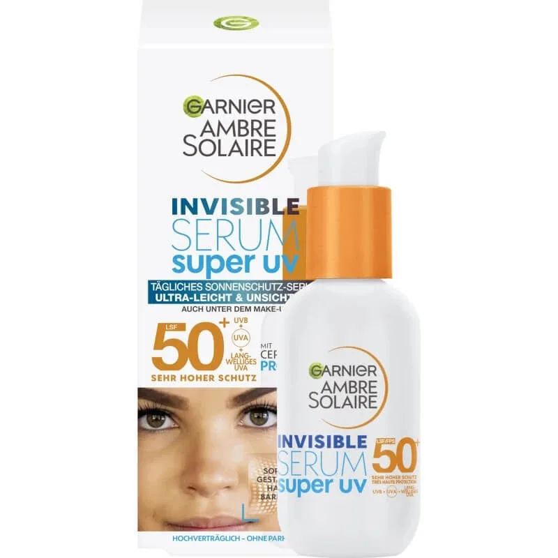Garnier cremă de protecție solară pentru față SPF 50+, ser Ambre Solaire Invisible Serum Super UV, protecție foarte ridicată, 30 ml — preț și oferte