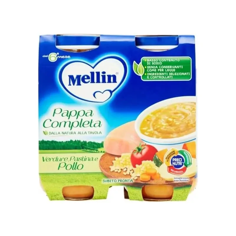 Mellin Mâncare completă pentru copii cu pui, pentru copii de peste 6 luni, 2 borcane de 250 g — preț și oferte
