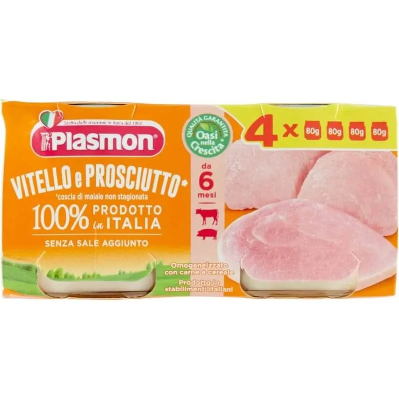 Plasmon omogenizat cu carne de vițel și șuncă, 4 borcane a câte 80 g — preț și oferte