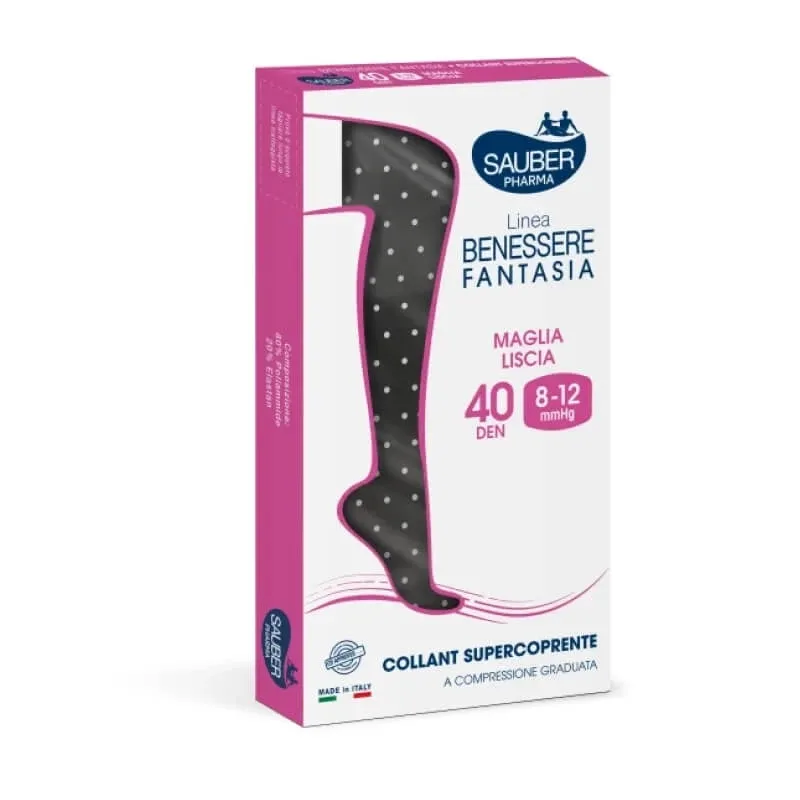 Sauber linia de îngrijire personală – colanți superopaci 40 den (8-12 mmHg), cu buline albe pe fond negru, mărimea 3 — preț și oferte