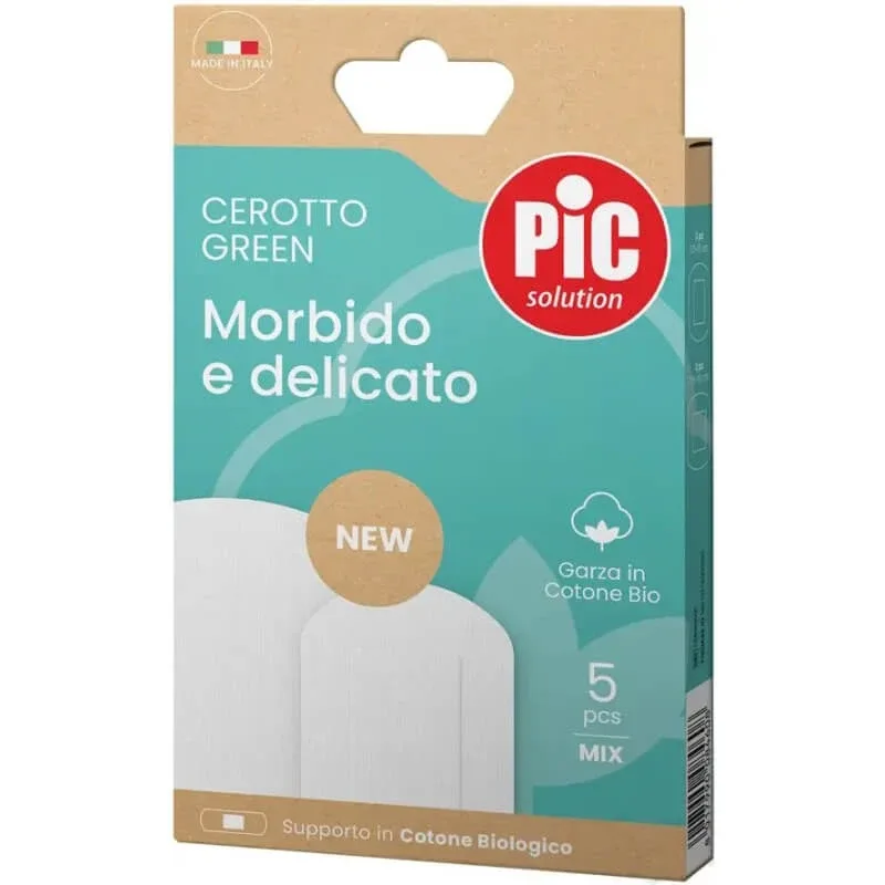 Pic – plasturi moi și delicați, de culoare verde – 5 plasturi asortați din bumbac organic — preț și oferte