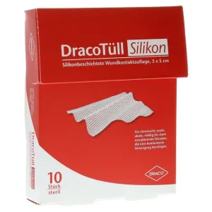 Draco tulle silicon, 5 x 5 cm tampon de contact cu rana acoperit cu silicon 10 buc.